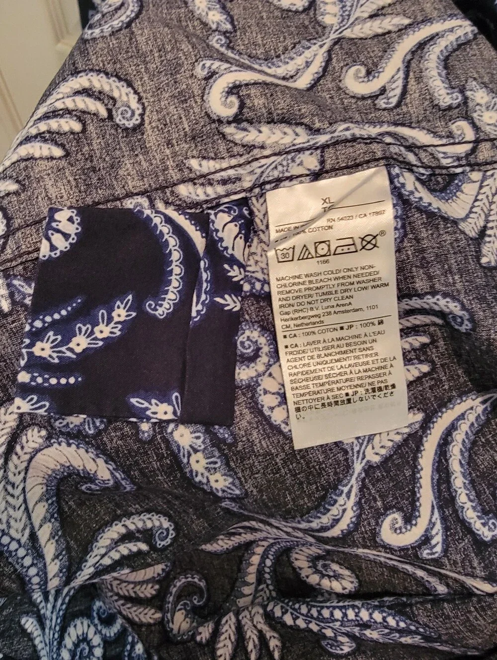 NWT Banana Republic Mens Navy Paisley Pattern Short Sleeve Slim Fit Shirt - XL